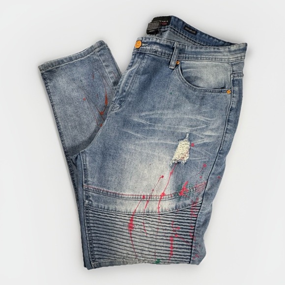 Switch Remarkable Jeans 40x32 Slim Taper Moto Distressed Paint - Picture 1 of 9